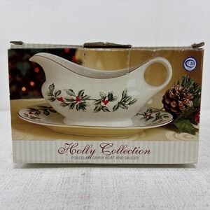 Formalities‎ by Baum Bros Holly Collection Porcelain Gravy Boat And Saucer Set